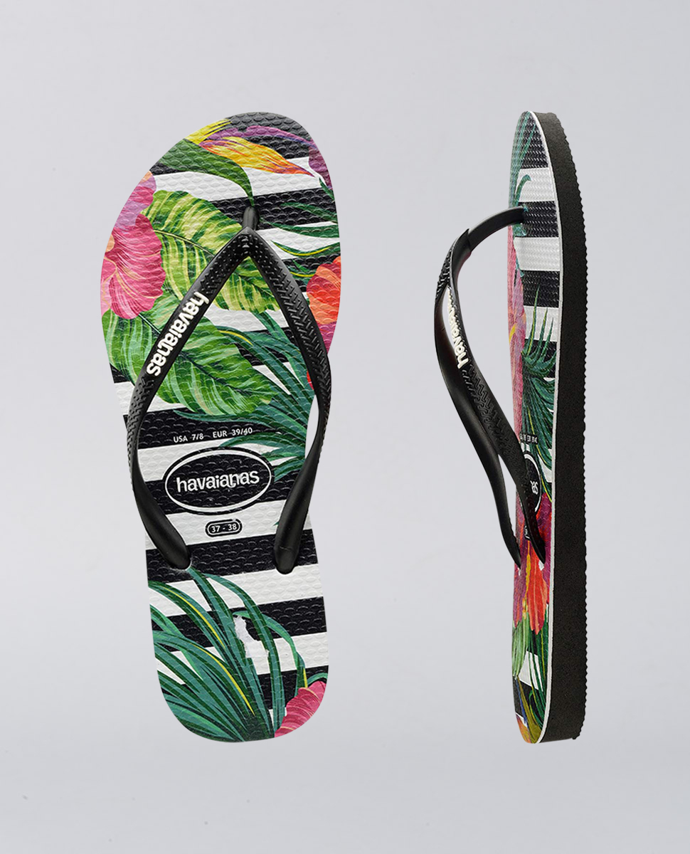 Havaianas Slim Floral Tropical Stripes Black Thong | Ozmosis | Sandals ...
