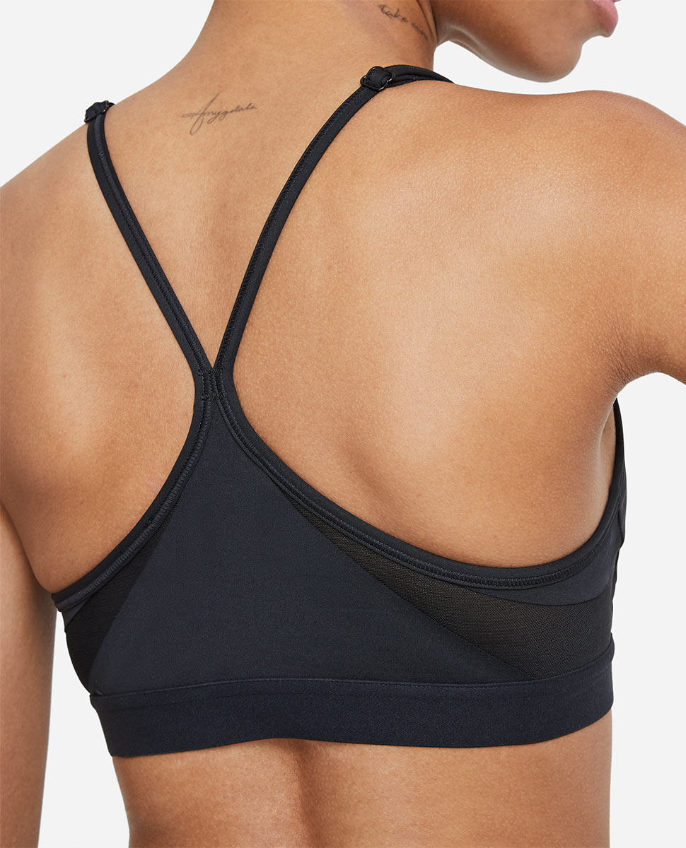 Nike Dri-FIT Womens Light-Support Padded V-Neck Sports Bra Grey Black Small