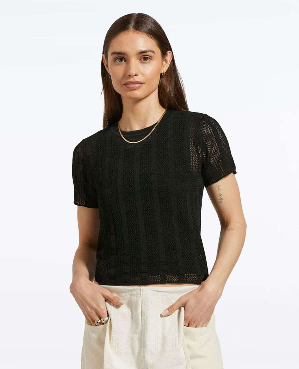 Sheer Knit Top Short Sleeve Top