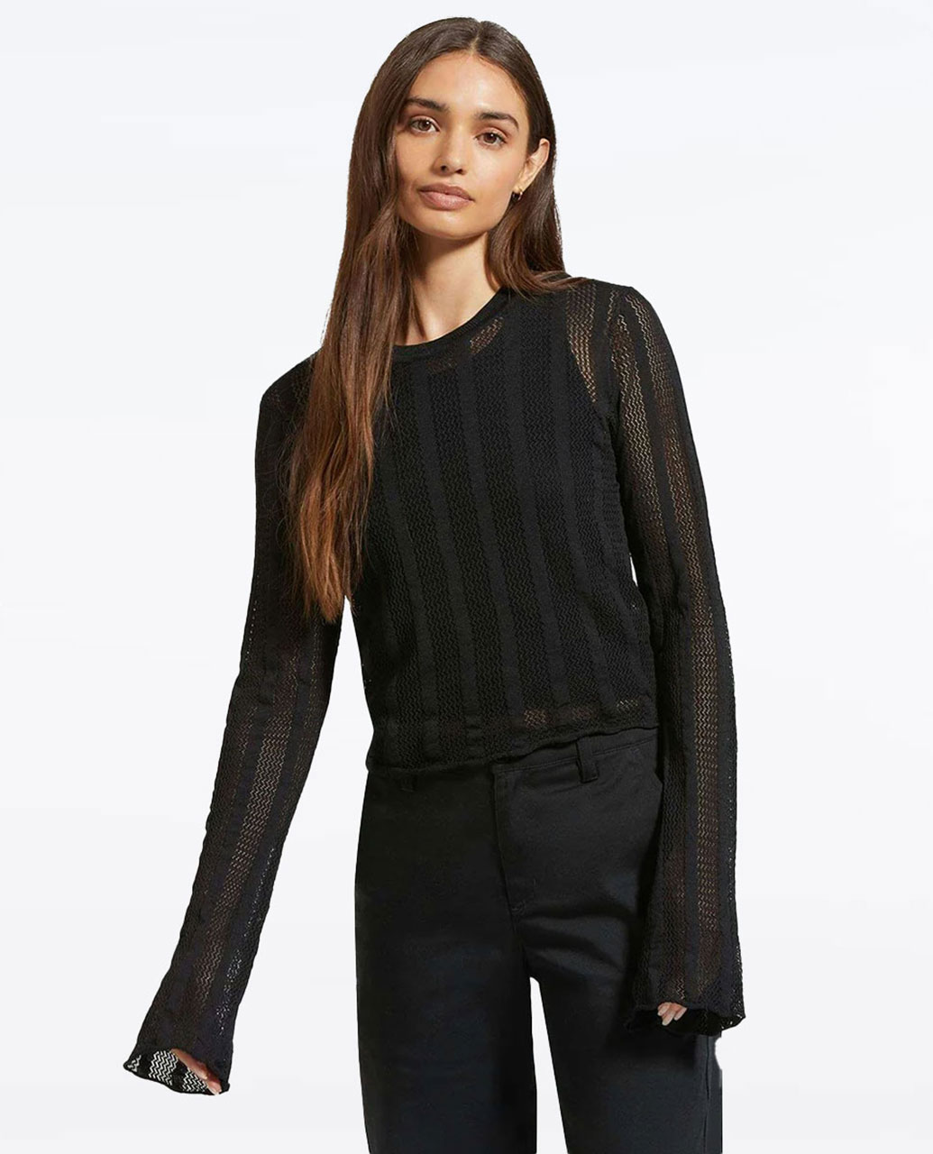 Sheer Knit Top Long Sleeve