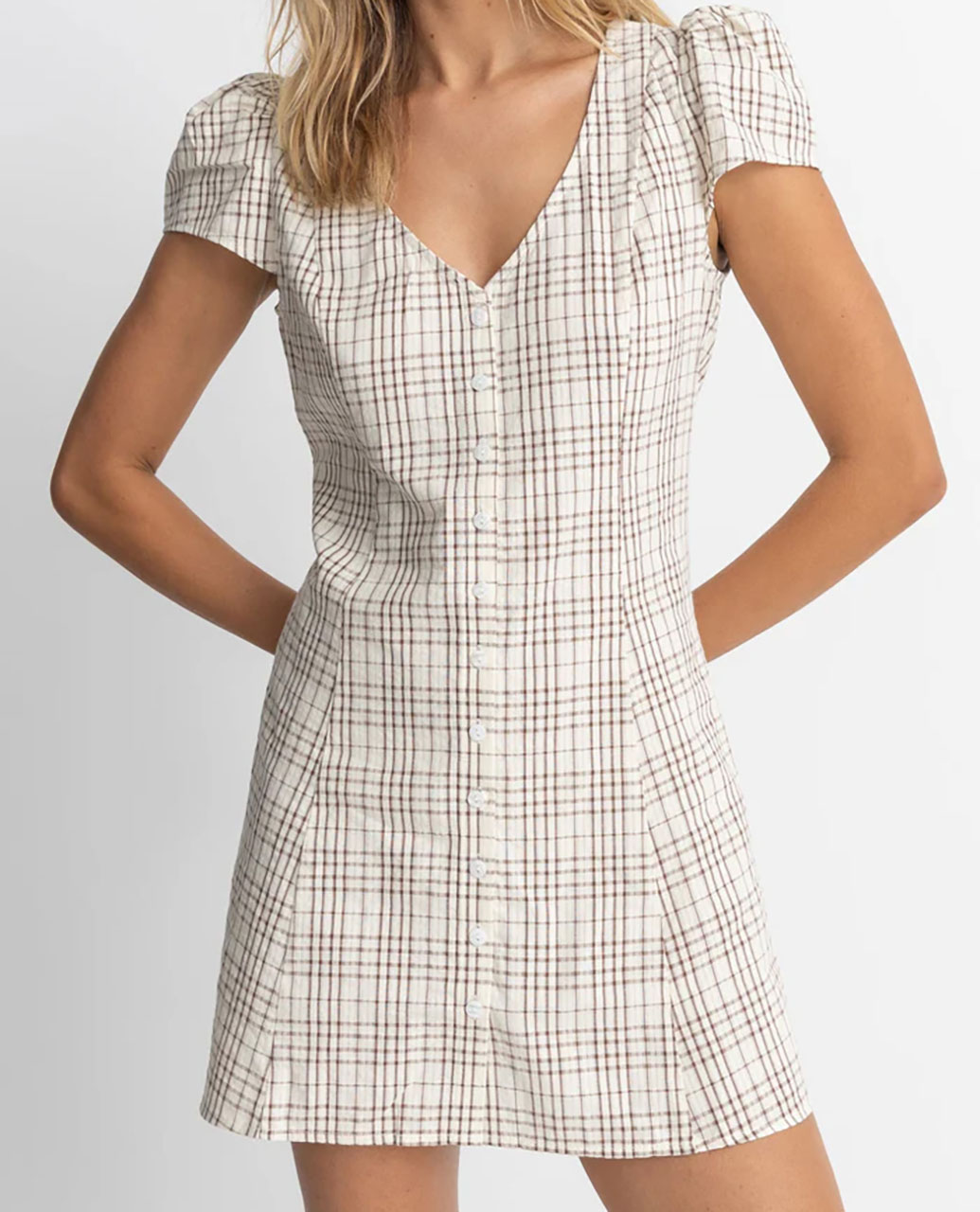 Rumi Check Cap Sleeve Mini Dress