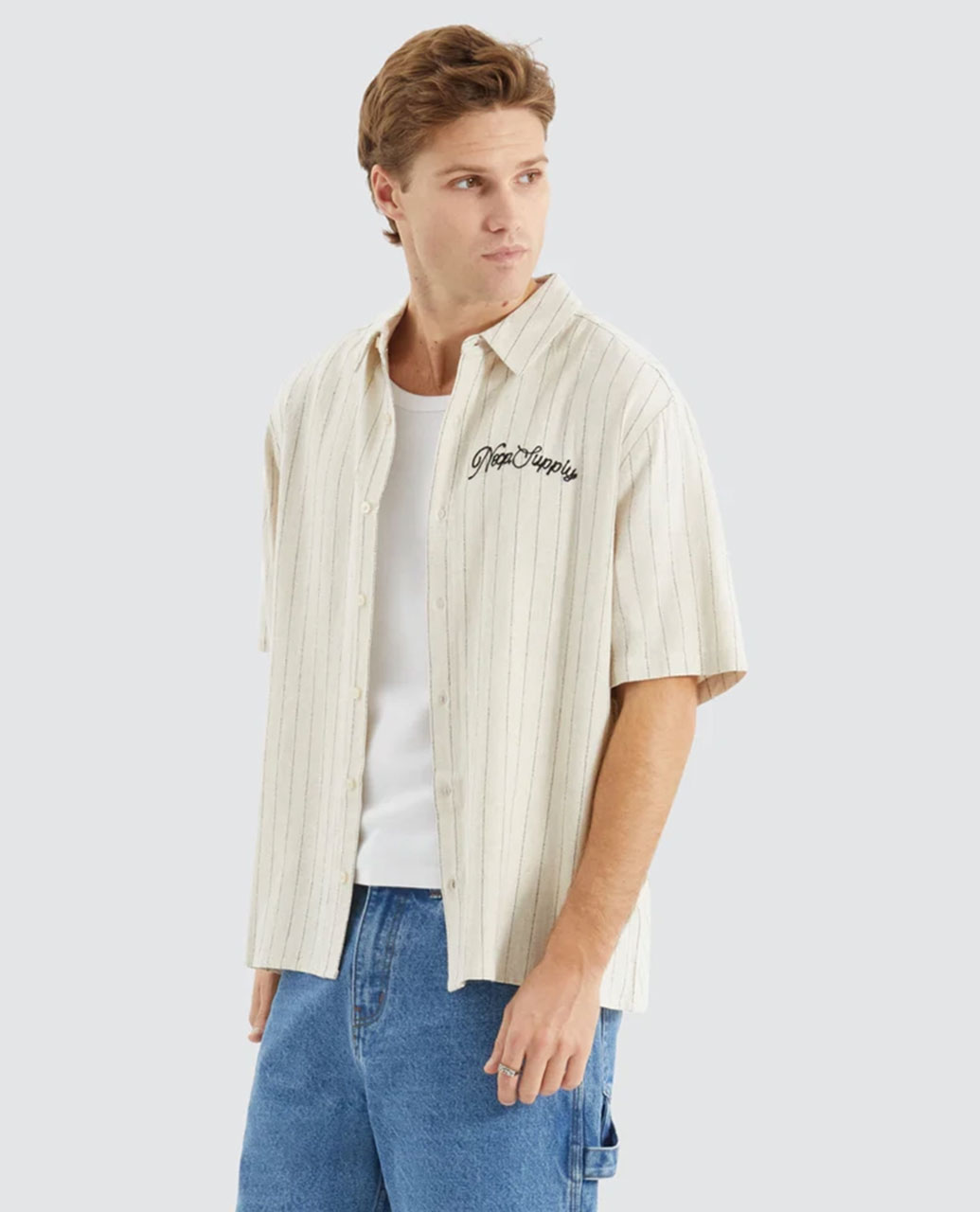 High Life Shirt-Oatmeal/Blk Stripe