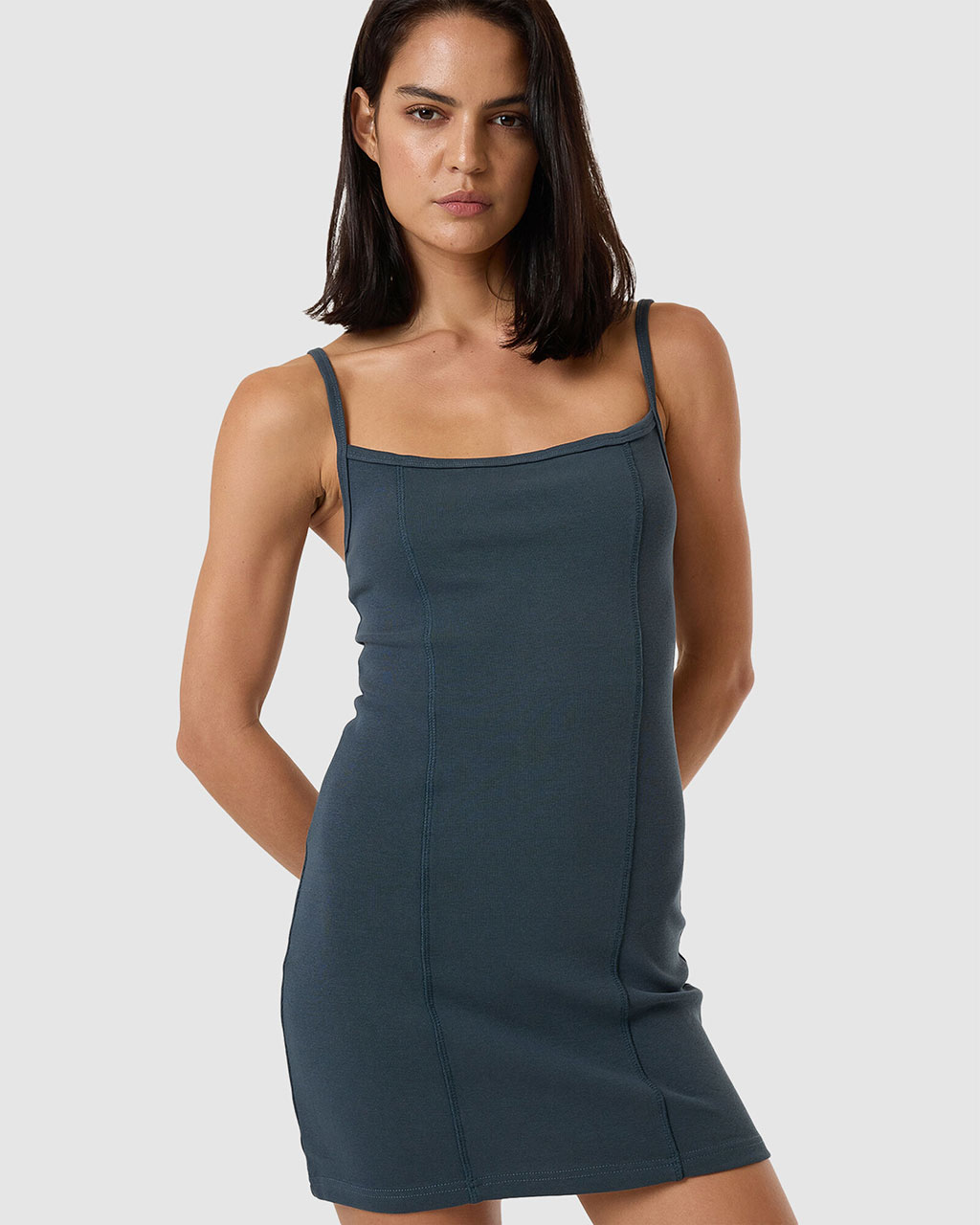 Rib Seam Mini Dress - Dark Slate