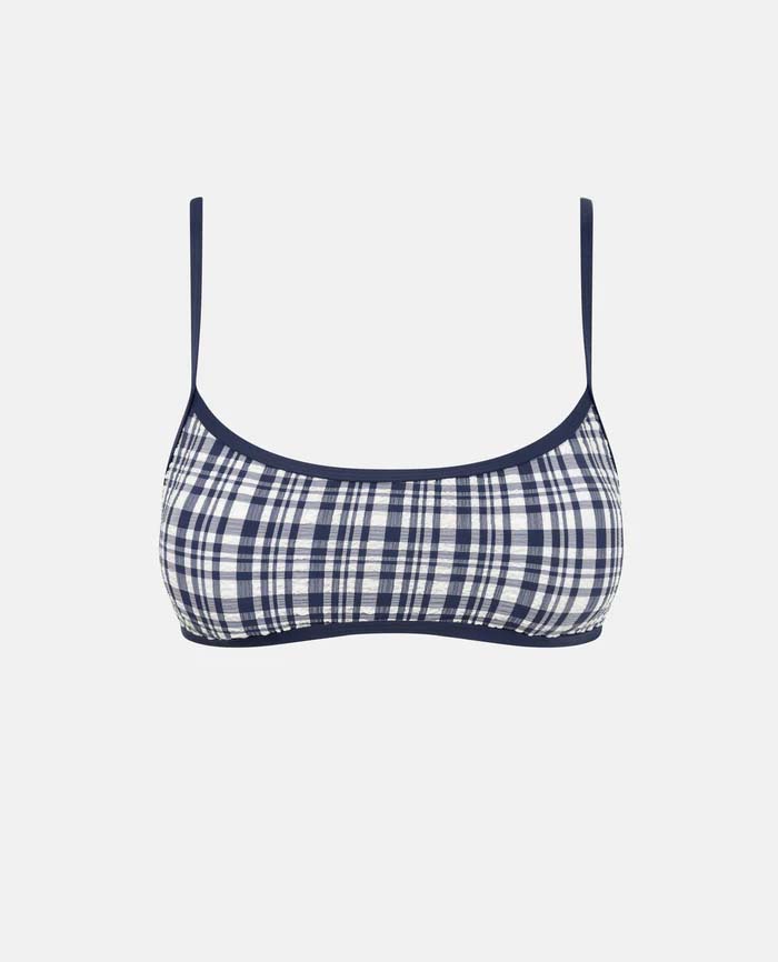 London Check Crop Top-Navy