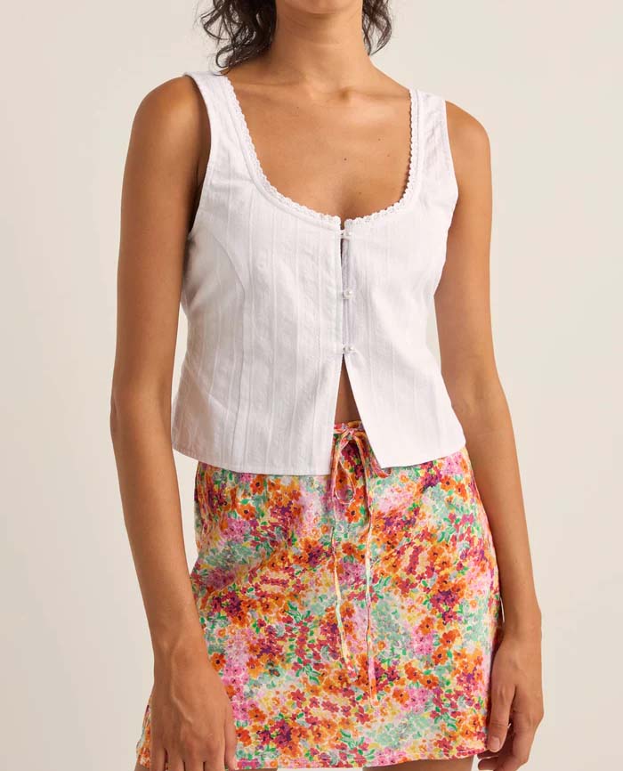 Brighton Button Front Top-White