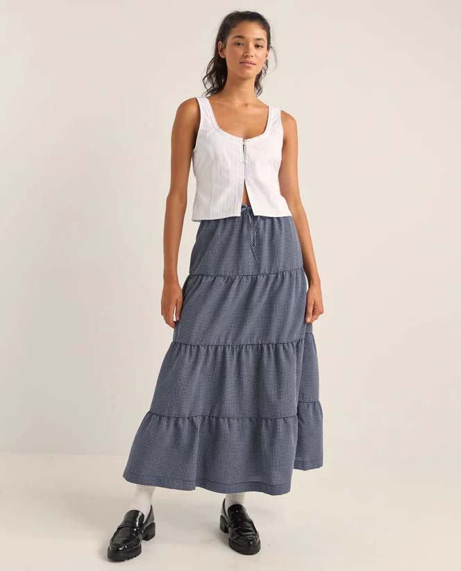 Lola Check Tiered Maxi Skirt