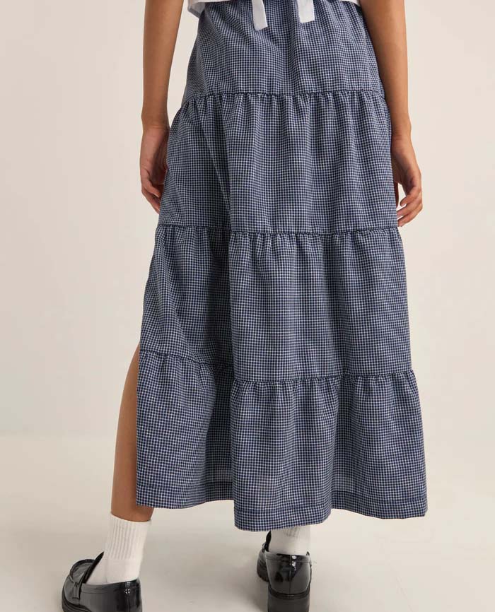 Lola Check Tiered Maxi Skirt