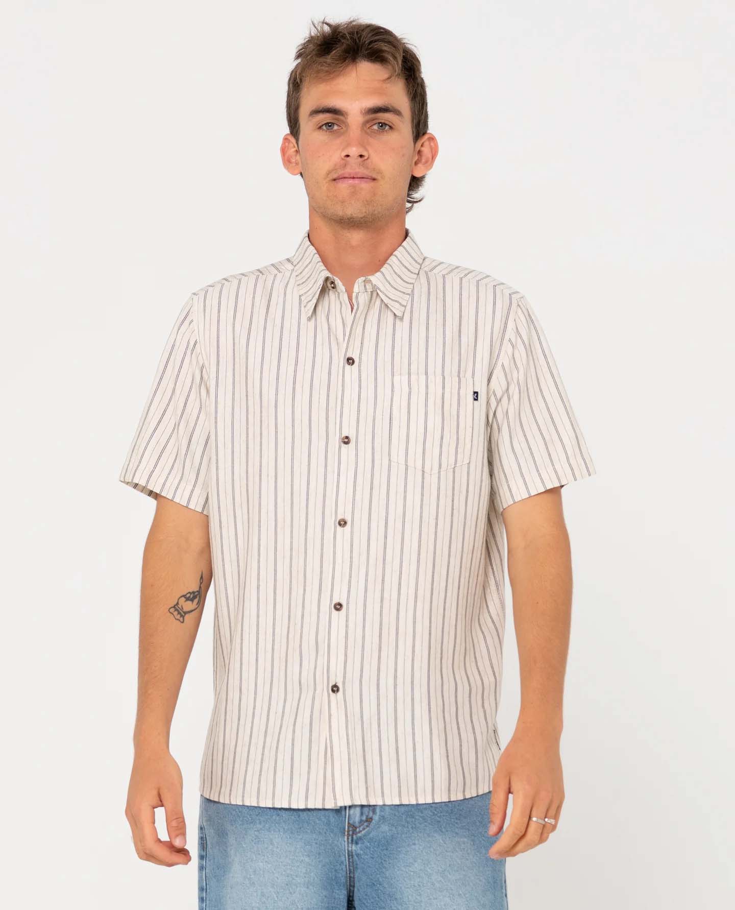 Pinstripe Short Sleeve-White