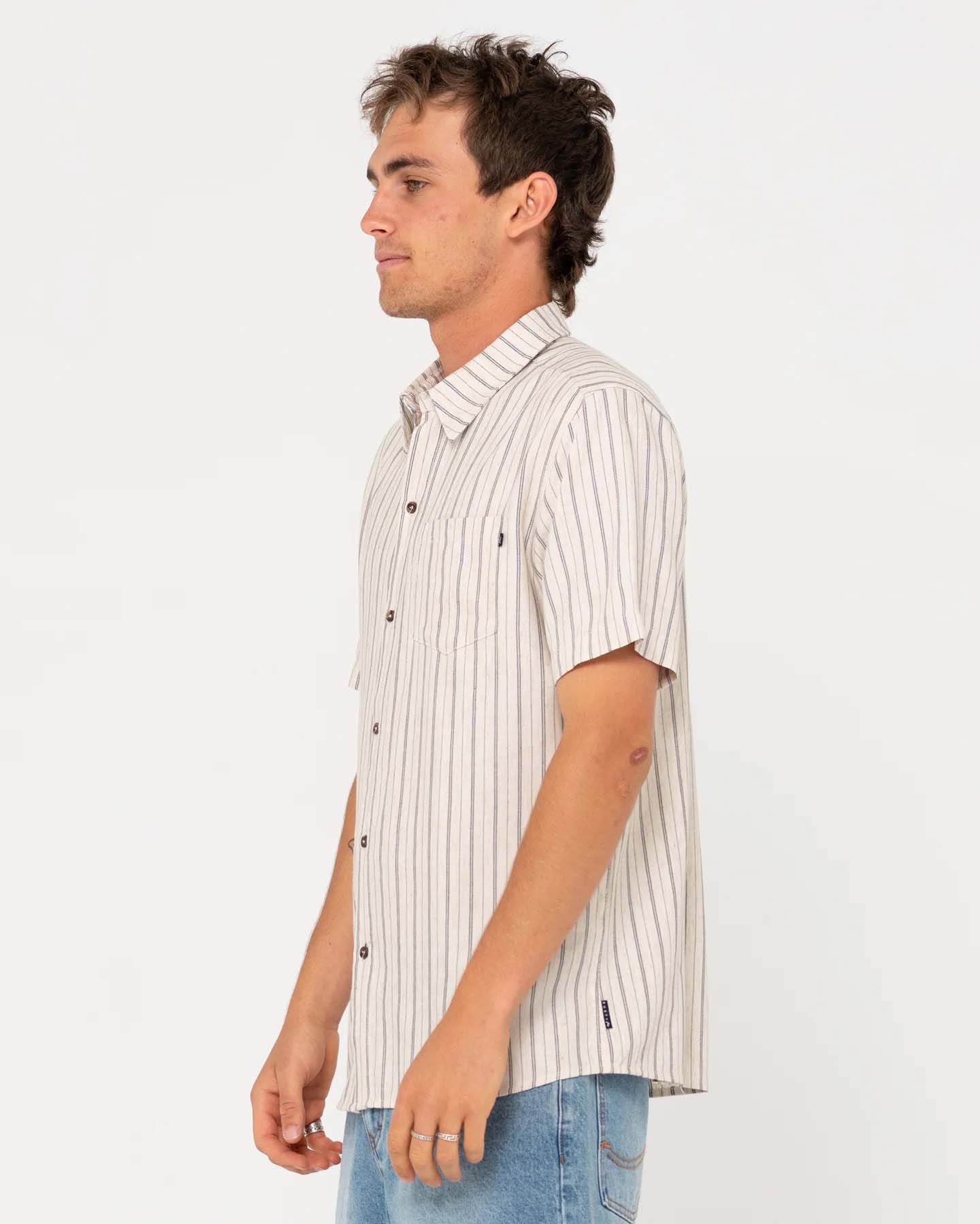 Pinstripe Short Sleeve-White