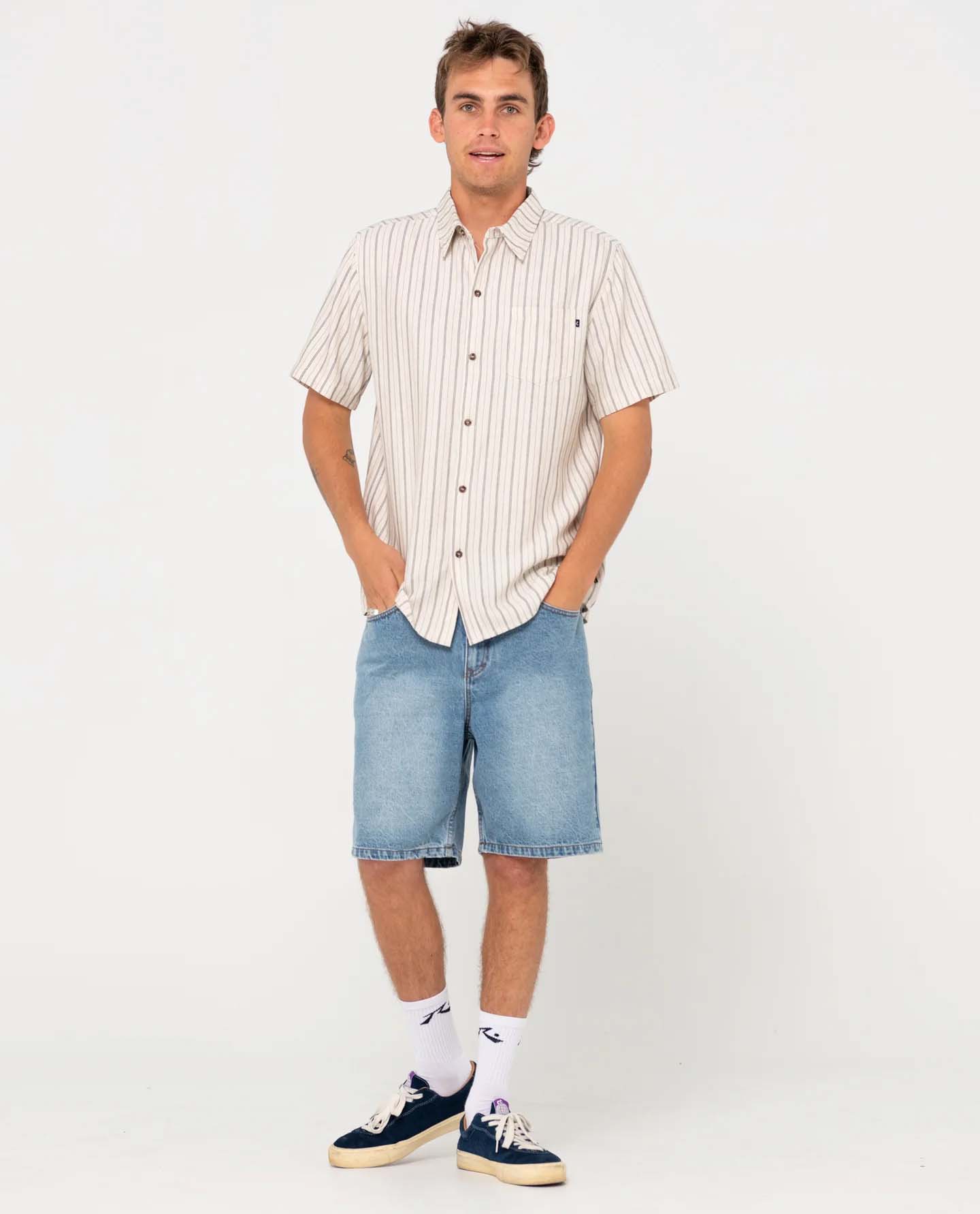 Pinstripe Short Sleeve-White