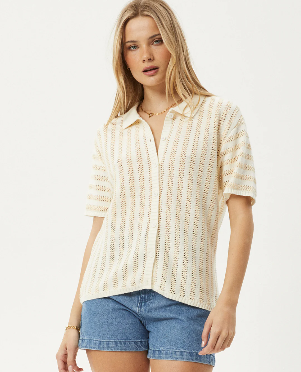 Claudia-Orangic Knit Shirt-Wht/Snd