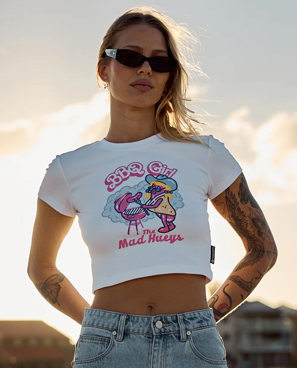 Bbq Girl Baby Tee-White