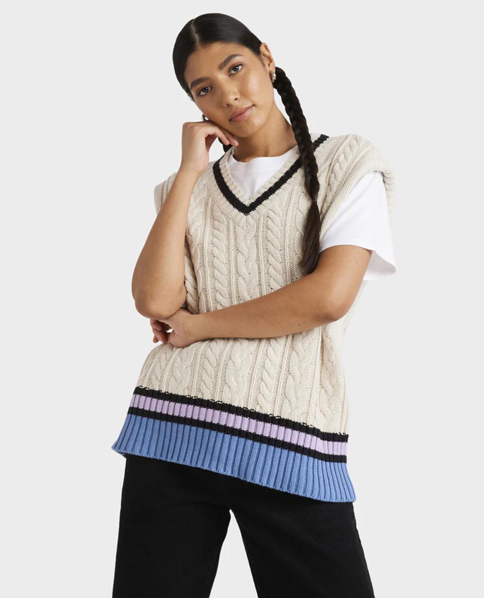 Weekend Cable Knit Vest- Ecru