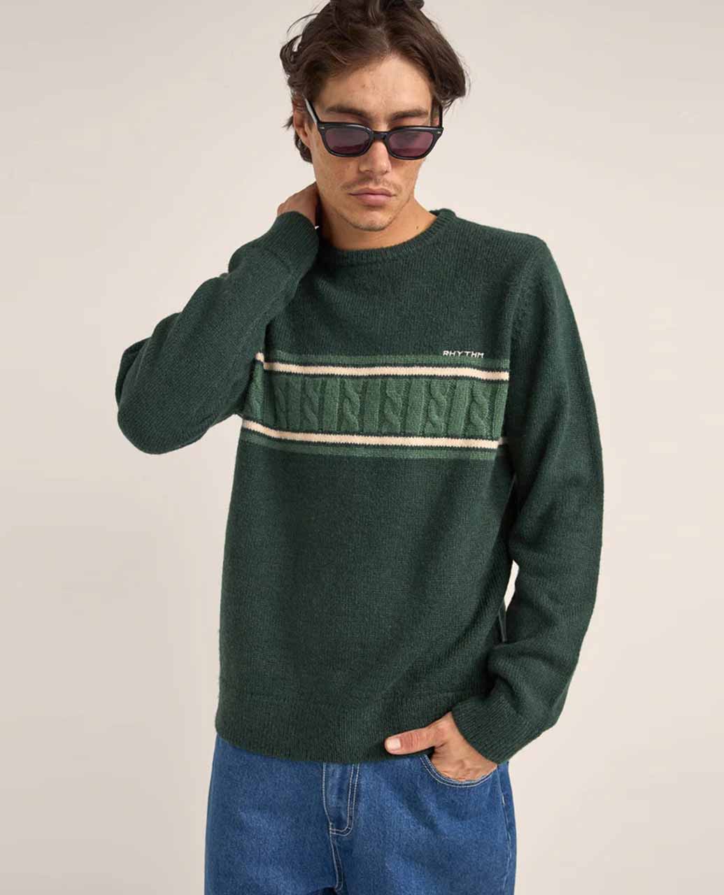 Mohair Stripe Knit-Dark Green