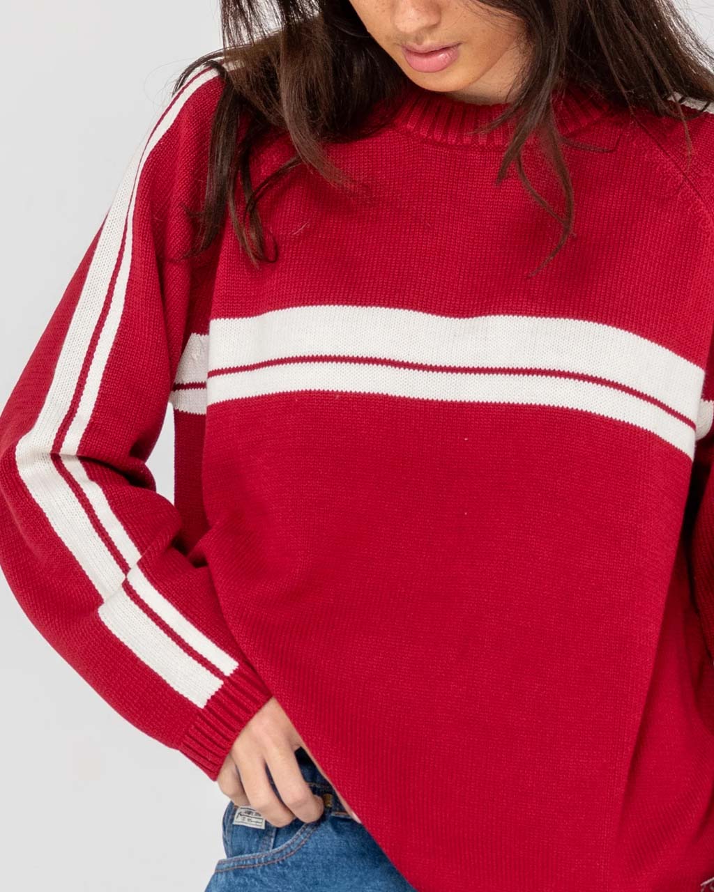 White Lines Long Sleeve Crew Knit